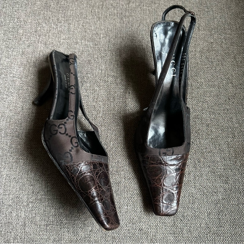 Vintage Gucci x Tom Ford brown ‘GG’ crocodile heels